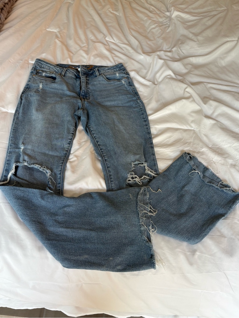 Seven7 Women's Blue Distressed Flare Jeans